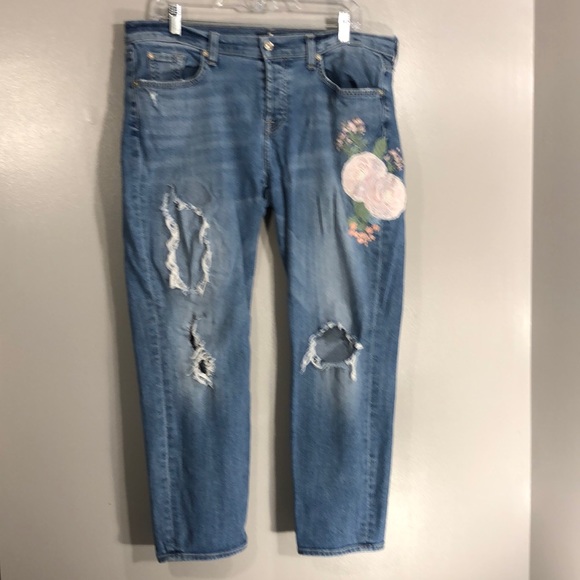 7 for all mankind Josefina Embroidered Botanical Relaxed Jeans - Picture 1 of 16